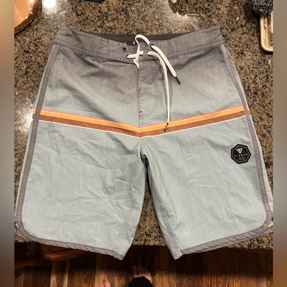 VISSLA Gray Board Shorts with Orange Accent